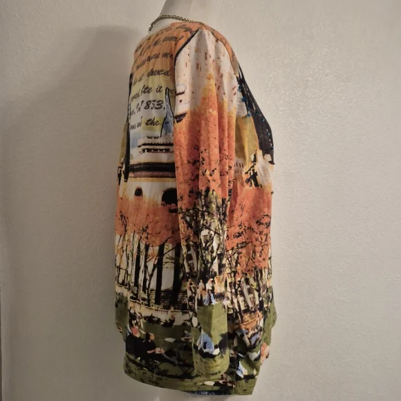 French Postcatds Scenic Novelty Print Long Sleeve Top Soft Womens Size L - Picture 9 of 12